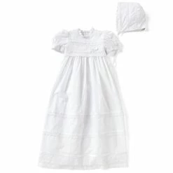 New 🥰 Edgehill Collection Baby 👧 Girls Newborn-12 Months Victorian Christening Gown & Matching Bonnet Set White ✨
