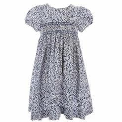 Wholesale 😀 Edgehill Collection Little 👧 Girls 2T-6X Floral Smocked 👗 Dress Blue ❤️