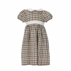 Best Sale 🥰 Edgehill Collection Little Girl Toddler 2T-6X Plaid 👗 Dress With Peter Pan Collar Brown/grey 🥰