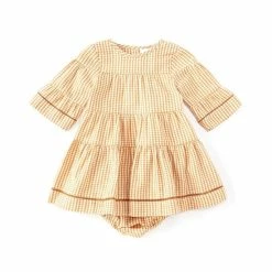 Best Pirce ❤️ Edgehill Collection Baby 👧 Girls 3-24 Months Mini Check Tiered Long Sleeve 👗 Dress Yellow 🔔