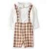 Buy 🌟 Edgehill Collection Baby Boys 12-24 Months Long Sleeve Peter Pan Collar 👚 Shirt & Plaid Suspender Short Set Brown/ivory/rust 🎉