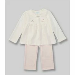 Best Pirce 👍 Edgehill Collection Baby 👧 Girls Newborn-6 Months Long-Sleeve Sheep Embroidered Top & Pant Set Ivory ⭐