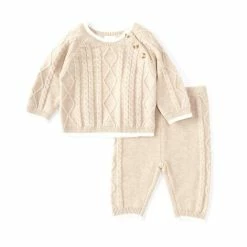 Best deal 👏 Edgehill Collection Baby Boys Newborn-24 Months Long Sleeve Sweater Knit Top & Pants Set Tan 💯