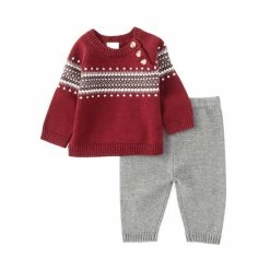 Flash Sale 💯 Edgehill Collection Baby Boys Newborn-24 Months Fair Isle Long Sleeve Sweater & Pants Set Burgandy 💯