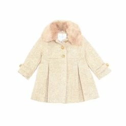 New 💯 Edgehill Collection Baby 👧 Girls 12-24 Months Tweed Faux Fur Collar Bow Back 🧥 Coat Ivory 🔥